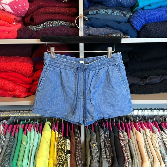 J Crew chambray tie elastic waistband shorts size 0 - Picture 1 of 3